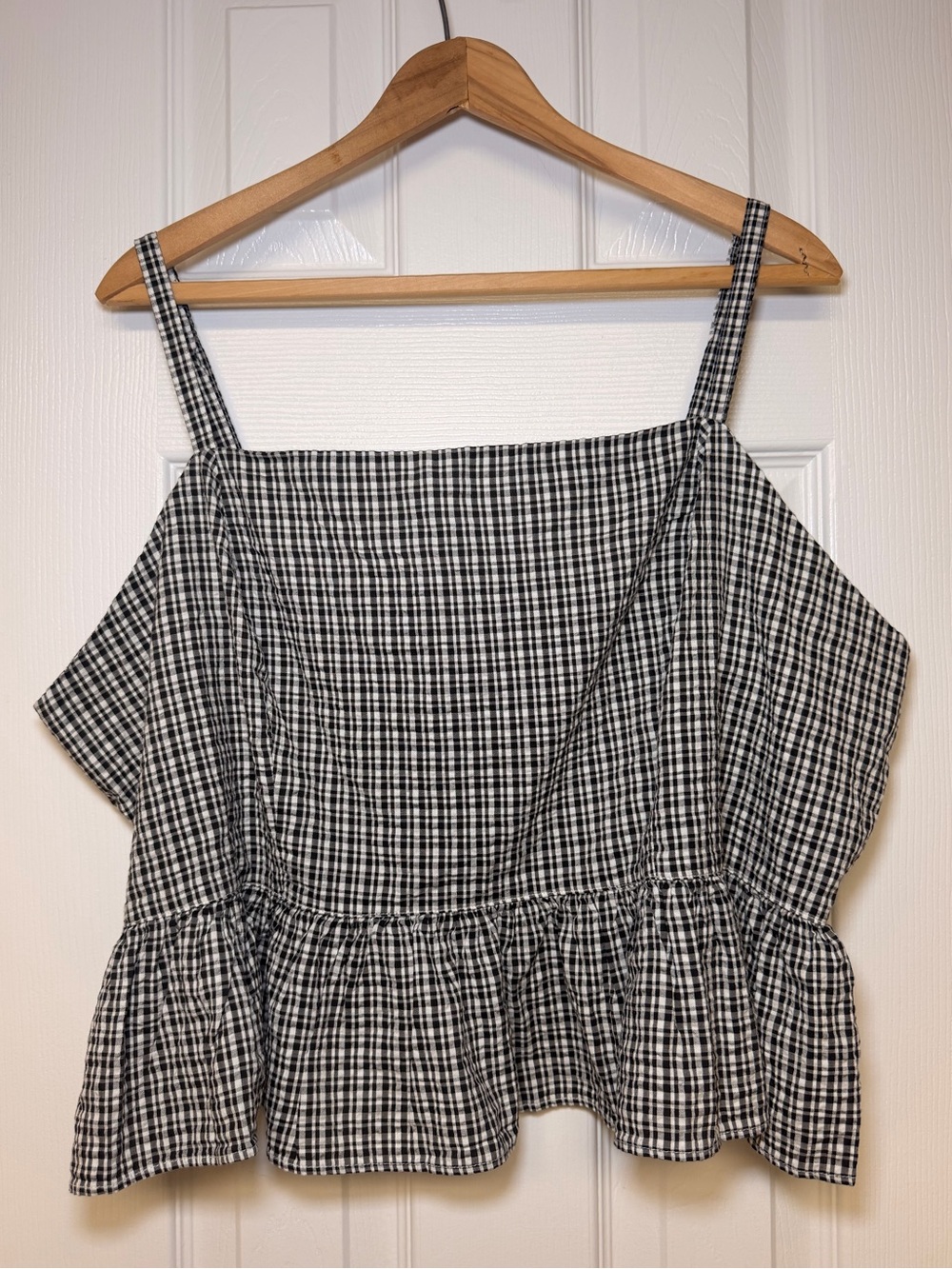 Aerie Black White Gingham Seersucker Peplum Tank XL Cottagecore Smocked Crop